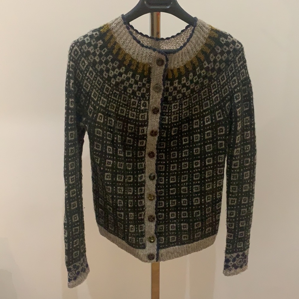 Hand knit Norwegian cardigan 100% wool one of a kind